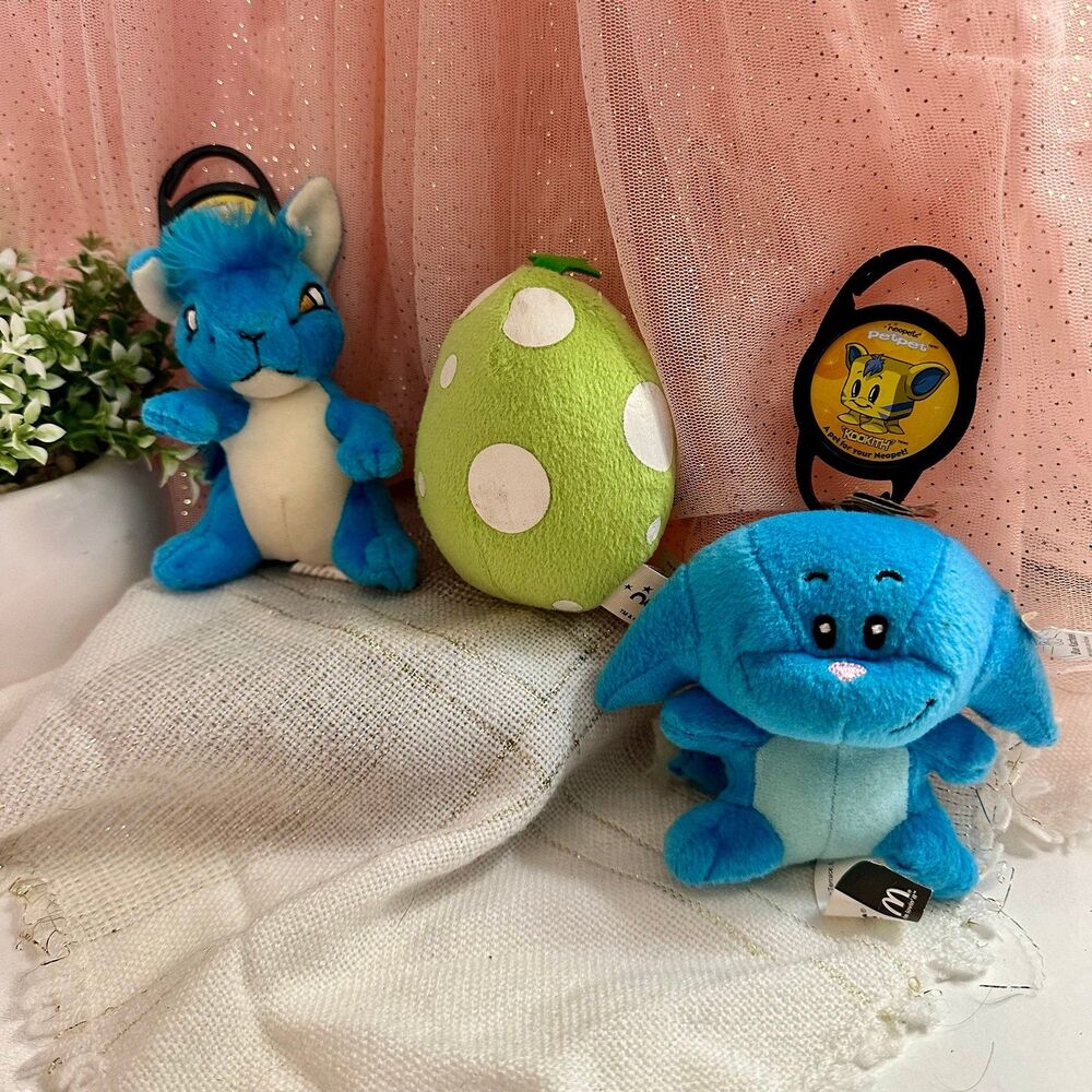 NEOPETS Blue Kyrii Blue Kacheek Speckled Nedd mcdonalds plush bundle